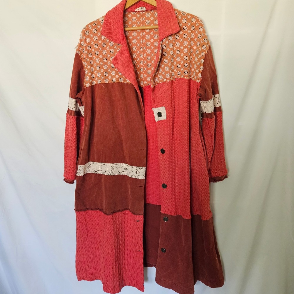 POL Patchwork Boho Colorblock Long Jacket sz S‎